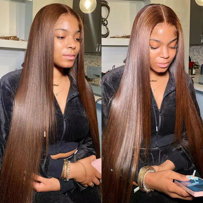 300 Density Brown HD Lace Frontal Wigs 13x4 Bone Straight Human Hair For Women Chocolate Brown Front Wig With Baby Hair