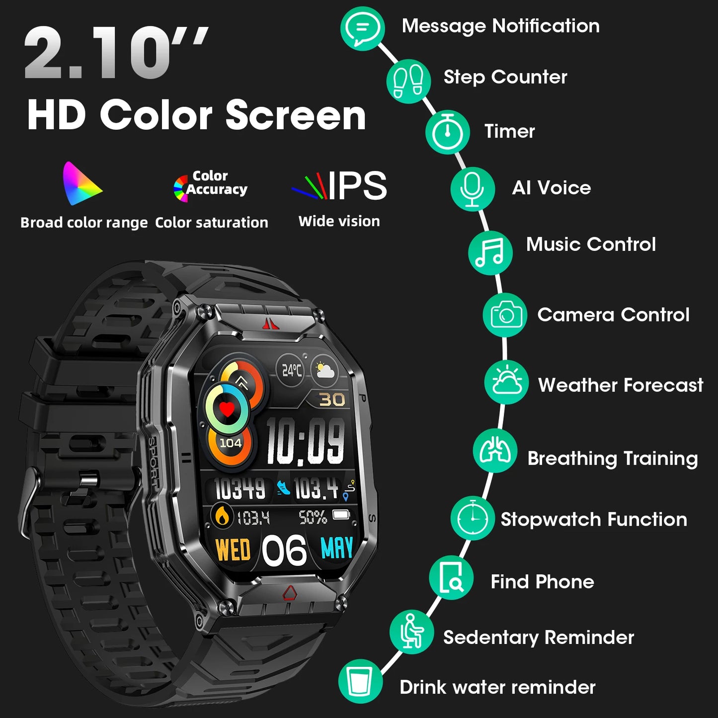 2026 Fashion 2.1 Inch AMOLED Smart Watch Men Bluetooth Call 107 Sports Mode GPS Trajectory Heart Rate Blood Pressure Oxygen Monitor 650mAh Long Standby Waterproof Fitness Tracker Smartwatch For Android IOS