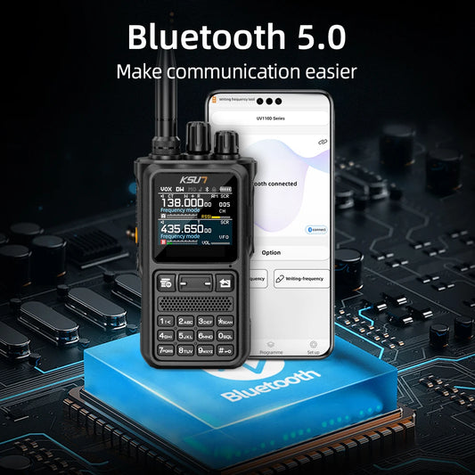 KSUT UV110D Walkie Talkie Long Range High Power Professional Transceiver Ham Radio Stations UHF AM Radio Blue-tooth APP Program