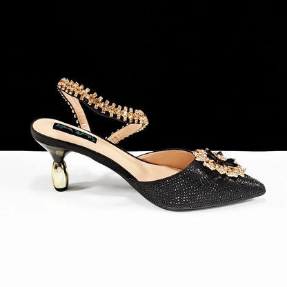 Elegant Rhinestone-Embellished Heels And Gold Mini Bag Set for Night Outfits Women's Fashion Accessory Combo