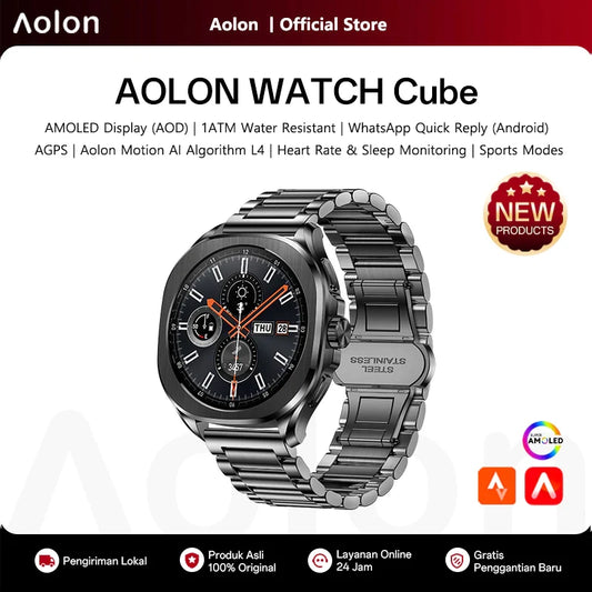Aolon Cube Smart Watch 1.43" AMOLED Screen Bluetooth WhatsApp Call AGPS 1ATM  Heart Rate Monitor Outdoor Sport Fitness Tracker