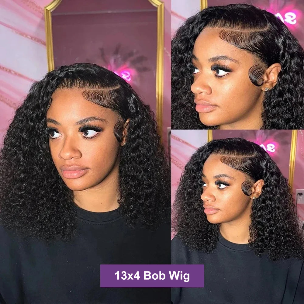 Short Bob Deep Wave Lace Frontal Wig Pre Plucked 13x4 4x4 Lace Front Wig Peruvian Curly Human Hair Bob Wigs For Women and Girls
