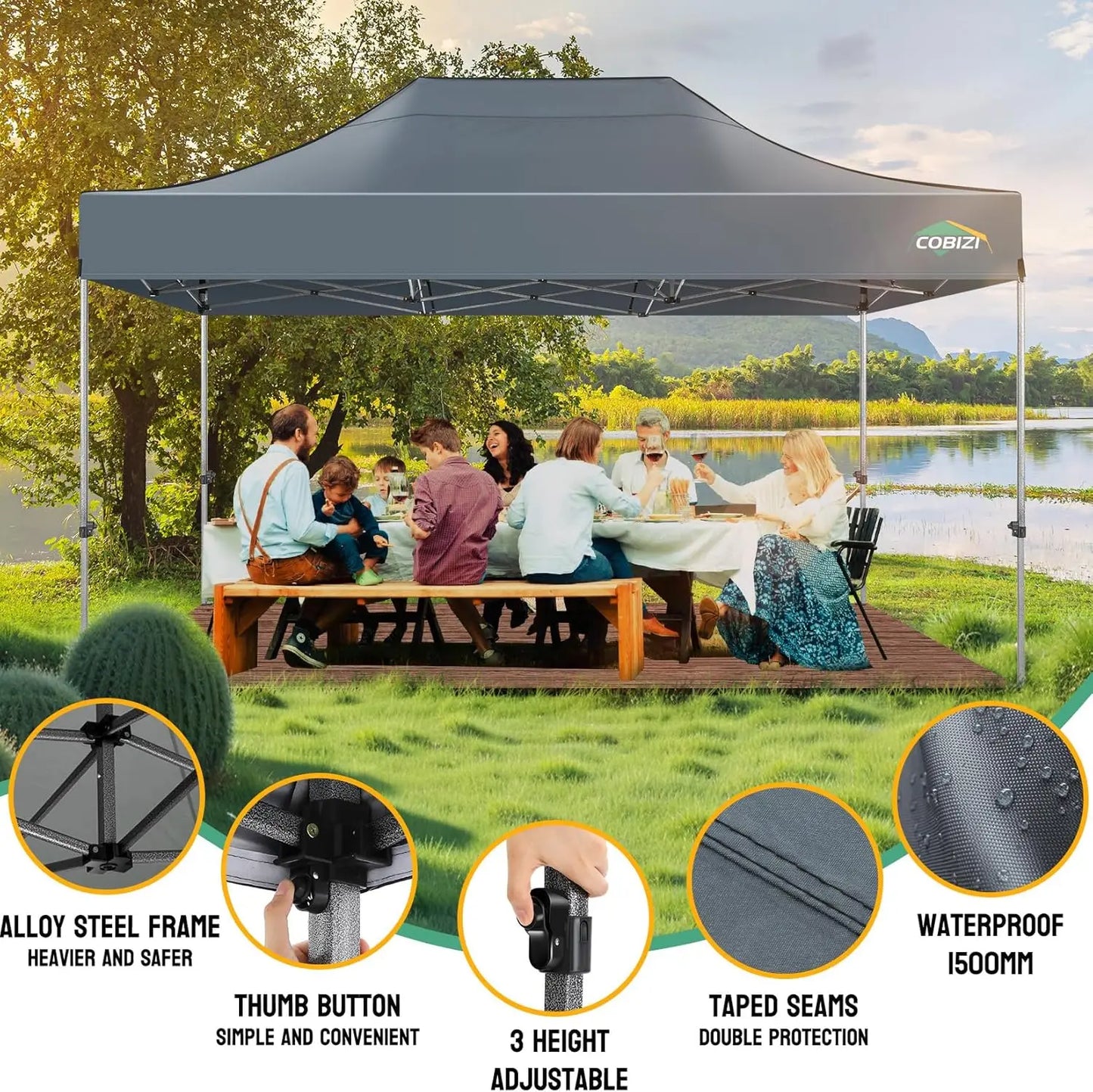 10x15 Pop up Canopy Tent Heavy Duty Gazebo with 4 Sidewalls,UPF 50+ All Weather Waterproof Commercial Outdoor Wedding Party Tent