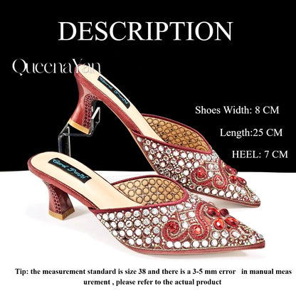 QUEENA YAN Luxury Pink Rhinestone Party Shoes and Clutch for Women- Elegant Crystal Heels with Matching Evening Bag