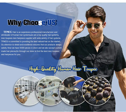 Full Lace Hair System Men Wig With Realistic Hairline Toupee For Men Breathable Male Hair Prosthesis 100% Human Hair Wig For Man
