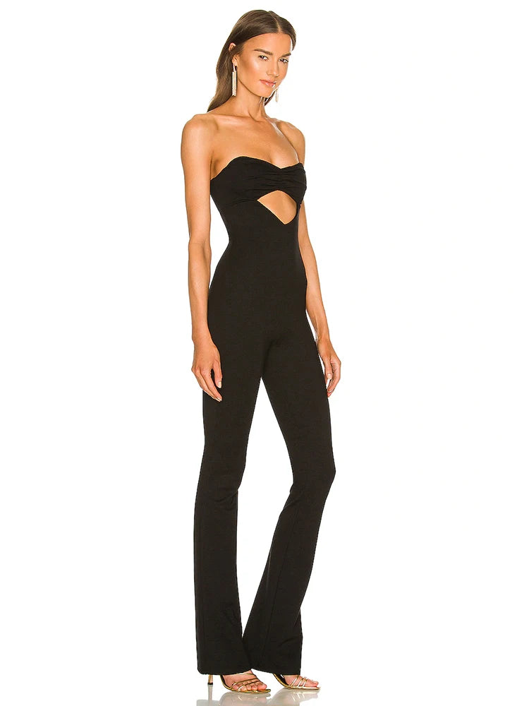 Bandage Jumpsuit Womem's 2023 Summer Long Flare Pants Sleeveless Sexy Cut Out Elegant Club Celebrity Evening Party Jumpsuits