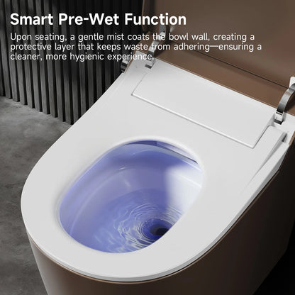 Brown Smart Tankless Toilet 1.28 GPF Dual-Flush Auto Flush Heated Seat Bidet Warm Wash Dryer Auto Open Soft-Close Sterilization