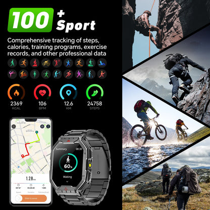 2026 Fashion 2.1 Inch AMOLED Smart Watch Men Bluetooth Call 107 Sports Mode GPS Trajectory Heart Rate Blood Pressure Oxygen Monitor 650mAh Long Standby Waterproof Fitness Tracker Smartwatch For Android IOS