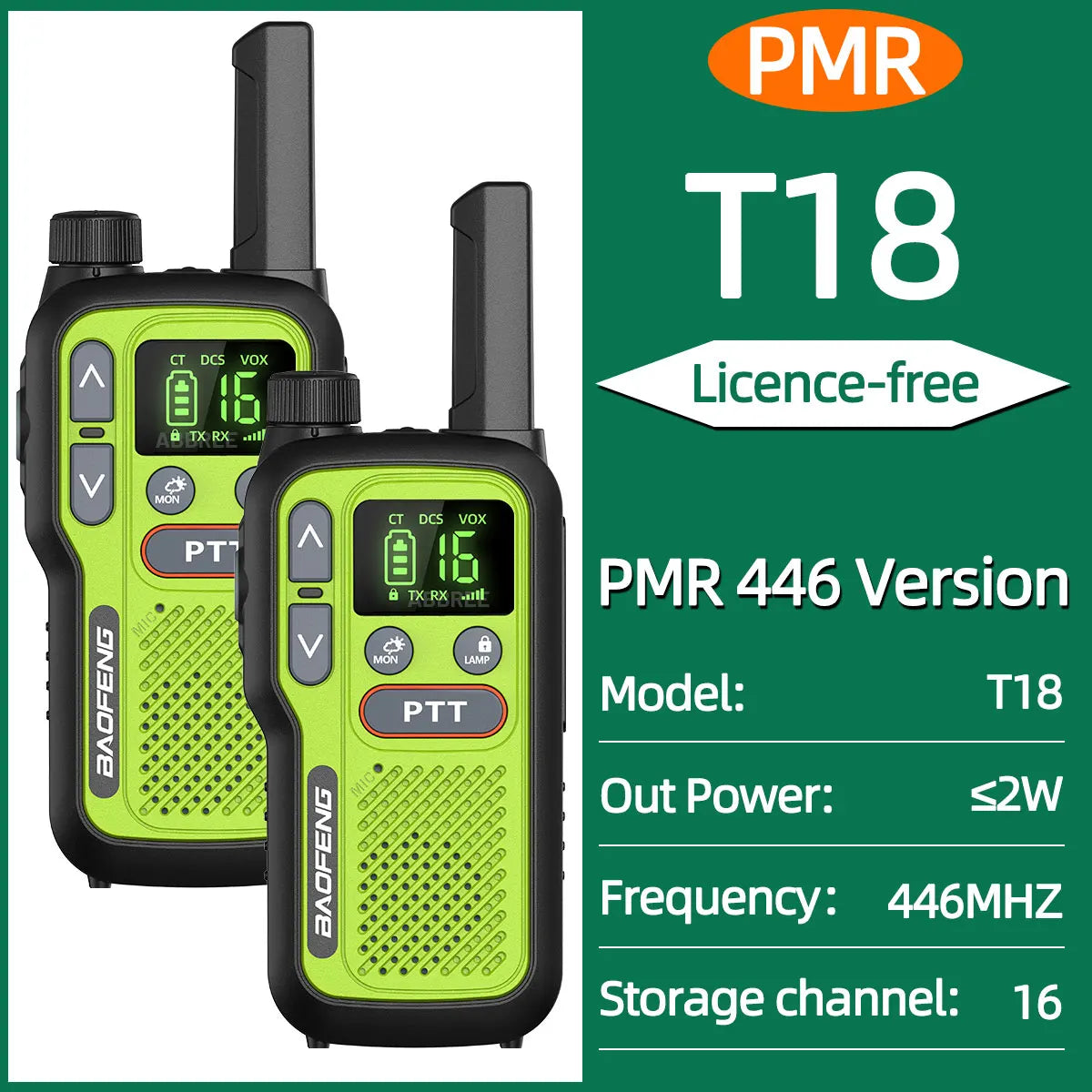 2pcs Baofeng T18 Mini Walkie Talkie Long Range PMR FRS Rechargable Portable Two Way Radio Type-C Charger VOX for Camping Trip
