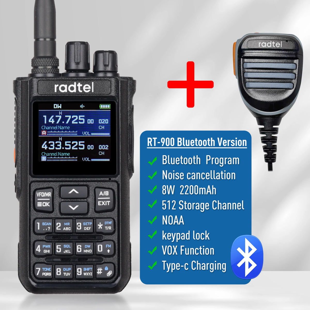 Radtel RT-900 8W Full Band Ham Radio Walkie Talkie 512CH Air Band Two Way Radio Station Aviation Noaa Police Marine River PTT