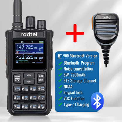 Radtel RT-900 8W Full Band Ham Radio Walkie Talkie 512CH Air Band Two Way Radio Station Aviation Noaa Police Marine River PTT