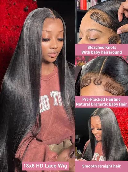 Bone Straight Wigs Human Hair 13x6 HD Lace Frontal Wig 30 32Inch Lace Front Wig 5x5 Closure Glueless Natural For Women