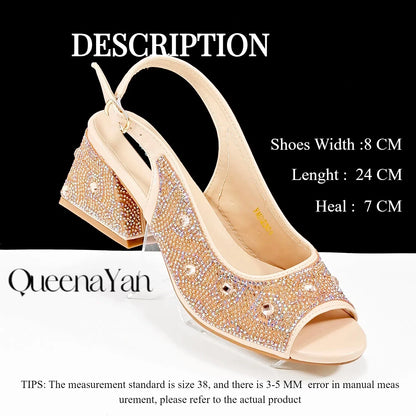 Queena Yan Square Heel Shoes! Hand-held Three-Dimensional Bag and Shoes Set From the Same Series/Open Toe Shoes and Evening Bag