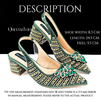 QUEENA Yan  Dazzling Dreams: Full Rhinestone High Heels and Coordinated Bag for Timeless Style
