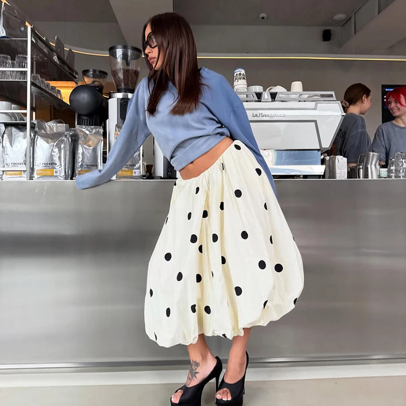 Polka Dot Bubble Skirt Women Summer Elegant Balloon Midi Skirts Vintage high Waist Flattery Puff Vacation Party Long Skirt