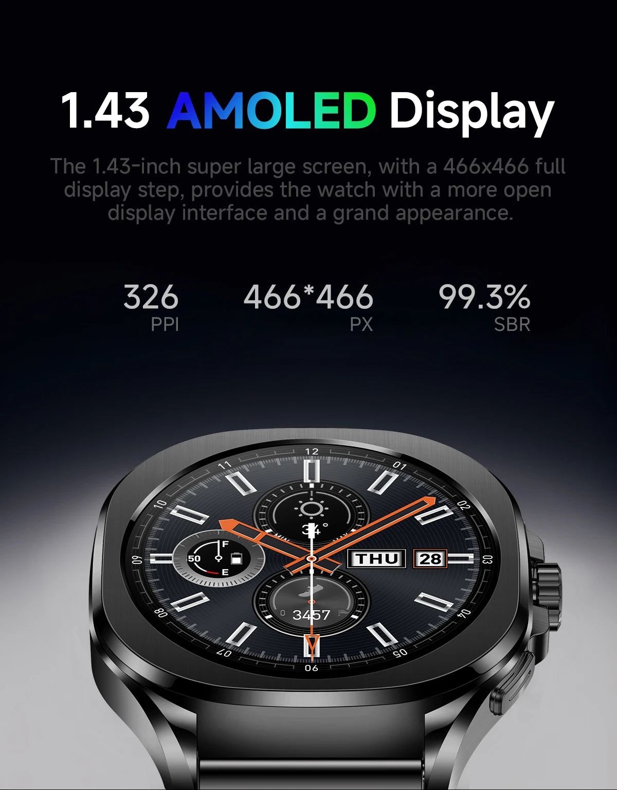 Aolon Cube Smart Watch 1.43" AMOLED Screen Bluetooth WhatsApp Call AGPS 1ATM  Heart Rate Monitor Outdoor Sport Fitness Tracker