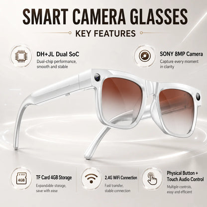 Smart Glasses 800W Pixel Camera Bluetooth IPX4 Waterproof Magnetic Charging Audio Glasses Video Voice Recorder Hands-Free Camera