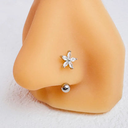 1Pc Zircon Flower-Shaped Nose Ring,14K Gold Plated Stainless Steel Piercing Jewelry for Women Daily Wear Body Piercing Accessory