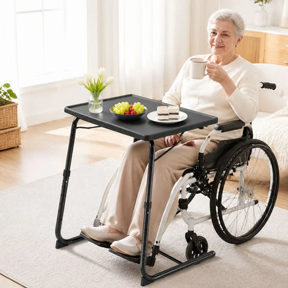 Adjustable Laptop Bed Table 6‑Level Height 3‑Angle Tilt Foldable Side Desk with Cup Holder Metal Frame Portable Reading Eating Table for Bed Sofa Wheelchair Home Office