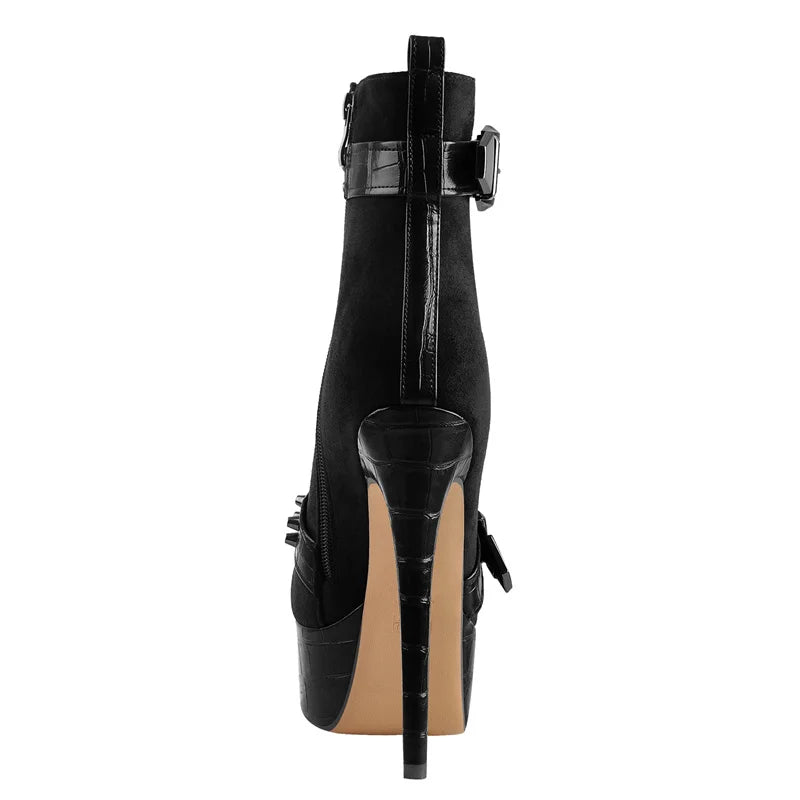 Onlymaker Women Lace-Up Ankle Boots Shoes 16cm High Thin Heel 4cm Platform Fashion Heels Boots Plus Size 35-46