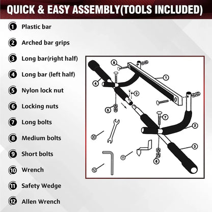 Adjustable Doorway Pull Up Bar, Multi-Grip Chin Up Bar for Home Gym Strength Training, Upper Body Workout Equipment