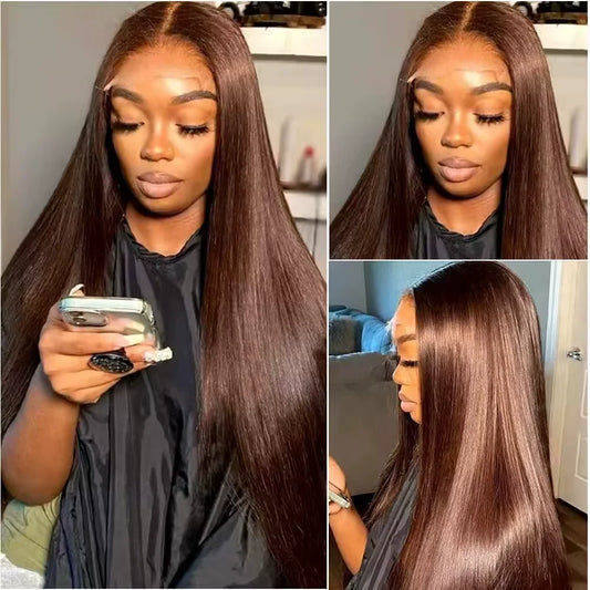 300 Density Brown HD Lace Frontal Wigs 13x4 Bone Straight Human Hair For Women Chocolate Brown Front Wig With Baby Hair