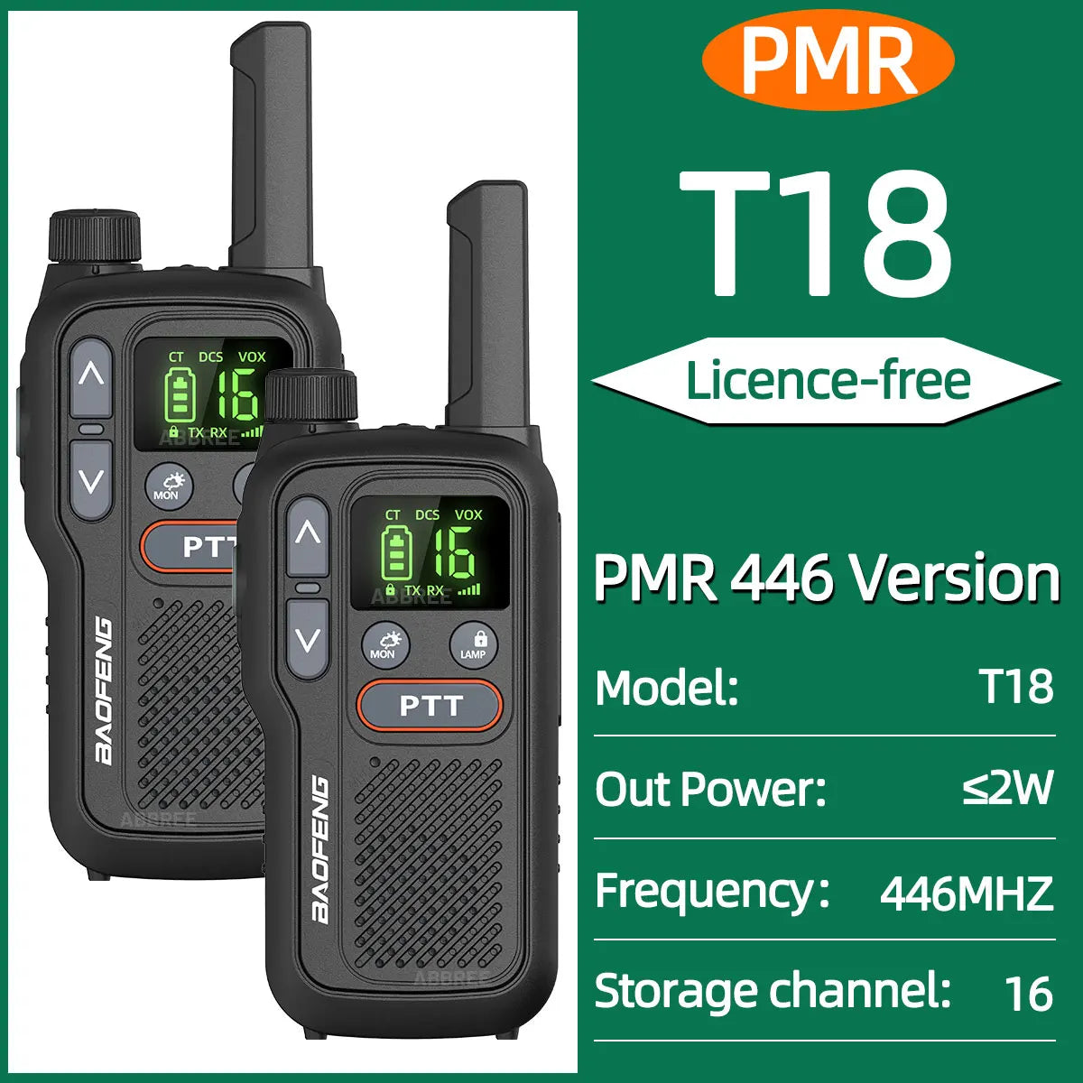 2pcs Baofeng T18 Mini Walkie Talkie Long Range PMR FRS Rechargable Portable Two Way Radio Type-C Charger VOX for Camping Trip