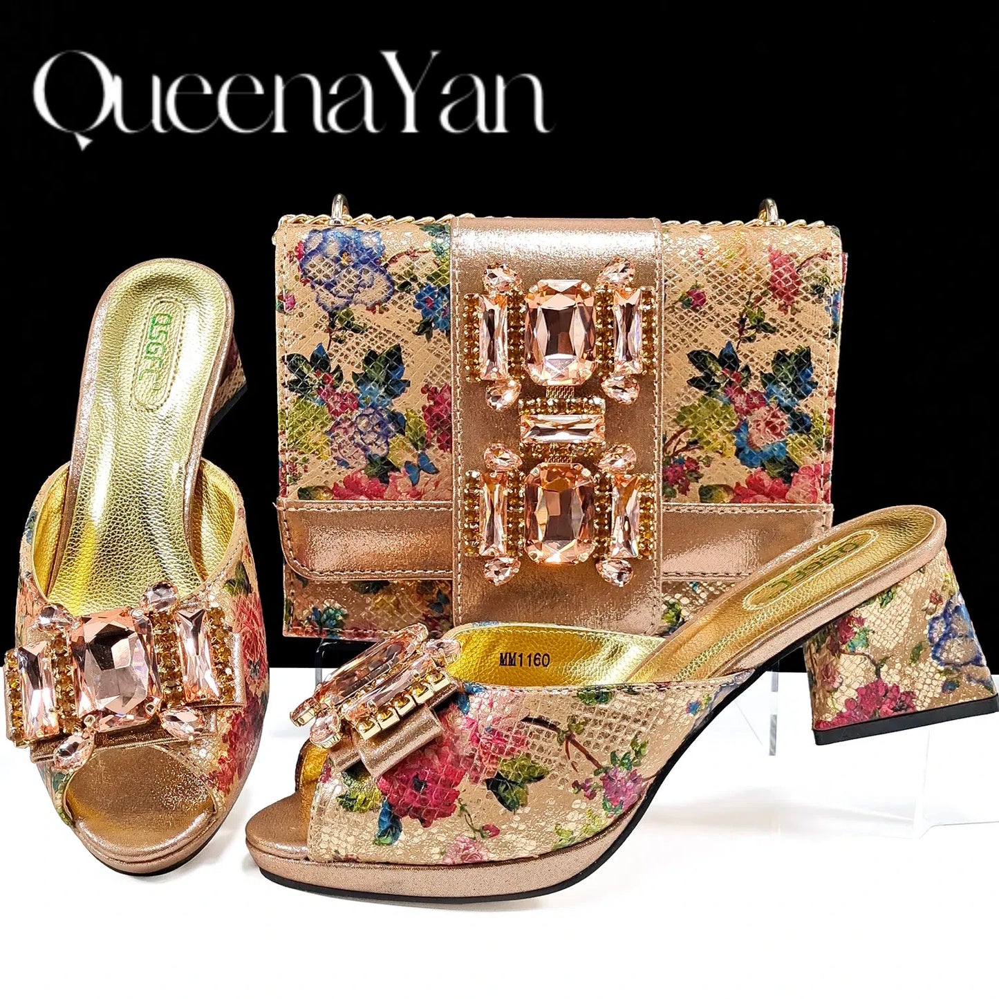 Queena Yan Luxe Design Peep-Toe Heels & Three-Dimensional Bag Set Nigerian Party Shoes and Bag – Perfect for Elegant Events