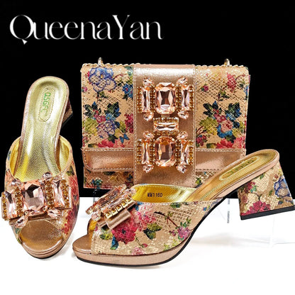 Queena Yan Luxe Design Peep-Toe Heels & Three-Dimensional Bag Set Nigerian Party Shoes and Bag – Perfect for Elegant Events