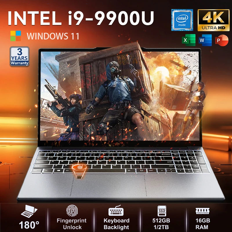 Windows 11 15.6" Ultra Slim Portable Laptop intel Core  i9-9900U 16GB RAM 1TB 2TB SSD Fingerprint Office Gaming Laptop PC