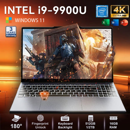 Windows 11 15.6" Ultra Slim Portable Laptop intel Core  i9-9900U 16GB RAM 1TB 2TB SSD Fingerprint Office Gaming Laptop PC