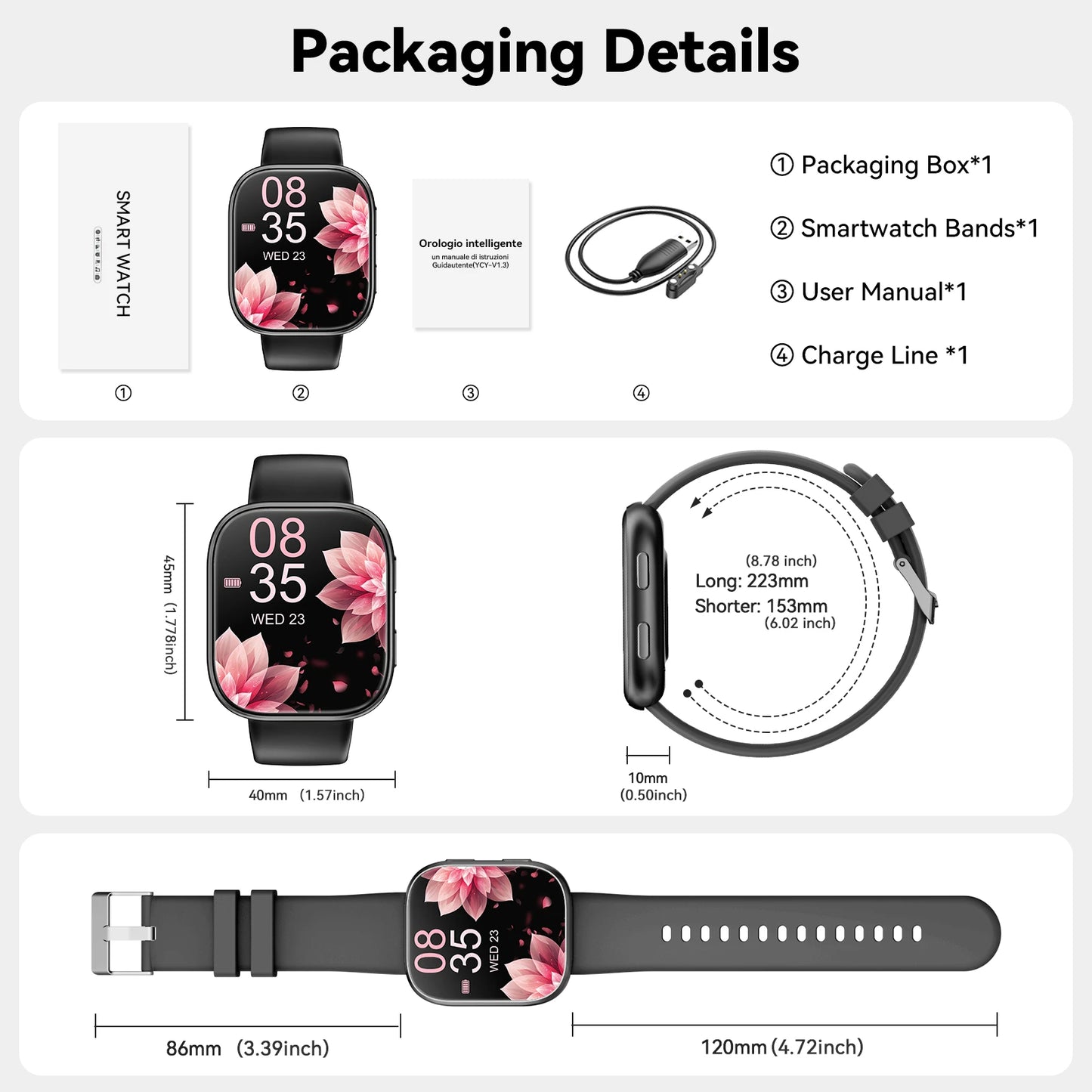 2026 Smart Watch Men 1.83" HD Screen Bluetooth Call 100+ Sports Modes Heart Rate Monitor Waterproof Fitness Tracker Smartwatch For Android iOS