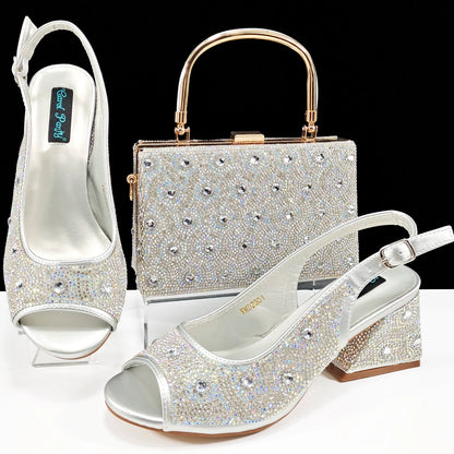 Queena Yan Square Heel Shoes! Hand-held Three-Dimensional Bag and Shoes Set From the Same Series/Open Toe Shoes and Evening Bag