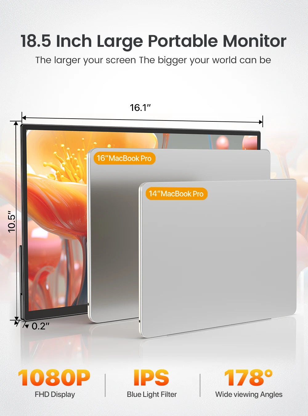 UPERFECT Portable Monitor 18.5" 1080P 100% sRGB 120Hz IPS HDR FreeSync HDMI USB-C Travel Screen for Laptop MacBook PC Surface PS5 Xbox Large External Display with Kickstand & Speakers VESA Compatible