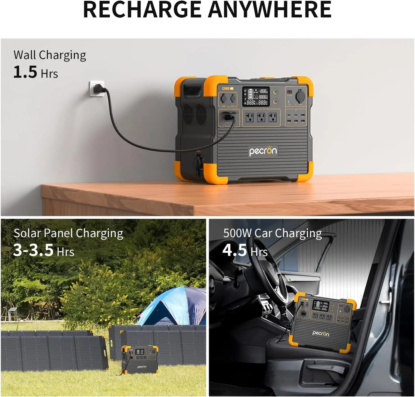 Used-PECRON E2400LFP 2048Wh/2400W with 3840Wh Extra Battery Expandable to 5888Wh, Fast Charging in 1.5 Hrs for Emergencies, Camping, RV, Home Use