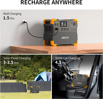 Used-PECRON E2400LFP 2048Wh/2400W with 3840Wh Extra Battery Expandable to 5888Wh, Fast Charging in 1.5 Hrs for Emergencies, Camping, RV, Home Use