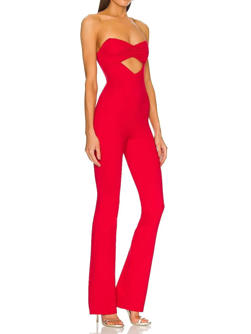 Bandage Jumpsuit Womem's 2023 Summer Long Flare Pants Sleeveless Sexy Cut Out Elegant Club Celebrity Evening Party Jumpsuits