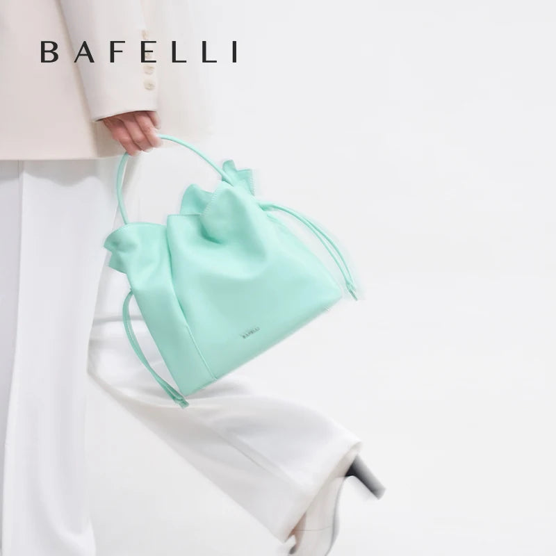 BAFELLI 2026 NEW WOMEN'S BAG LEATHER CASUAL BUCKET HANDBAGS FOR FEMALE TREND FASHION SHOPPER PURSE LUXURY BRAND SHOULDER