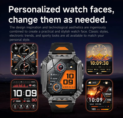 2026 New Military Grade 1400mAh Sports Smart Watch 10ATM Waterproof Flashlight Heart Rate Bluetooth Call Outdoor Smartwatch Men