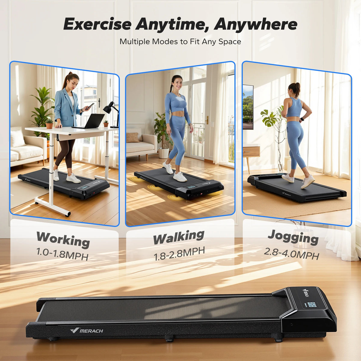 MERACH Mini Treadmill Under Desk 3-in-1 Walking Pad Capacity 120 kg Portable Walking Mat with Max 10km/h 40dB 2 in 1 Silent Portable Compact Treadmill with Remote Control 2-6KM/H with LED Display for Home and Office Small Spa