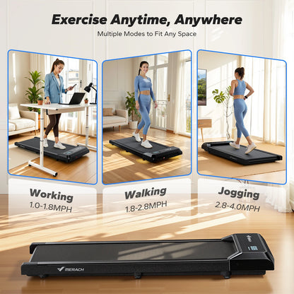 MERACH Mini Treadmill Under Desk 3-in-1 Walking Pad Capacity 120 kg Portable Walking Mat with Max 10km/h 40dB 2 in 1 Silent Portable Compact Treadmill with Remote Control 2-6KM/H with LED Display for Home and Office Small Spa