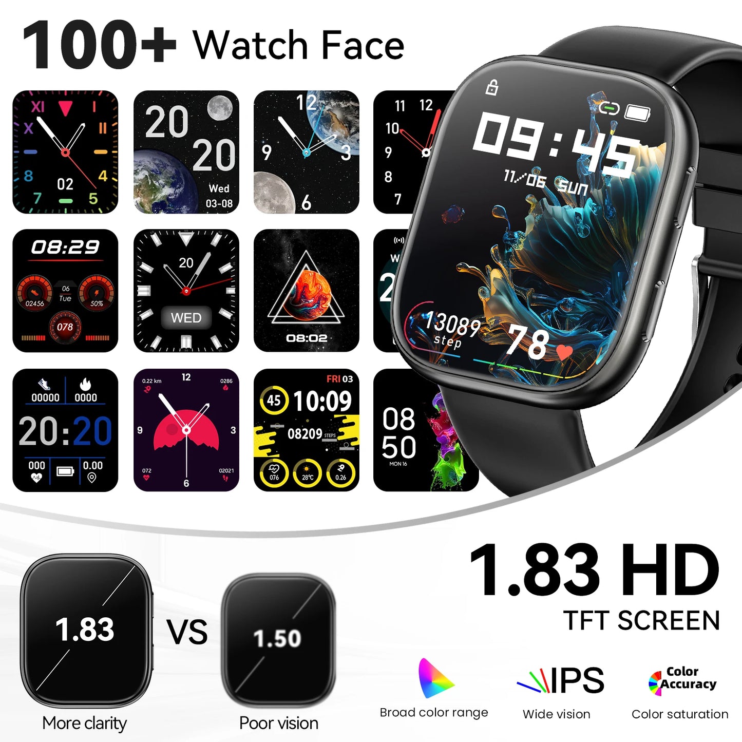 2026 Smart Watch Men 1.83" HD Screen Bluetooth Call 100+ Sports Modes Heart Rate Monitor Waterproof Fitness Tracker Smartwatch For Android iOS