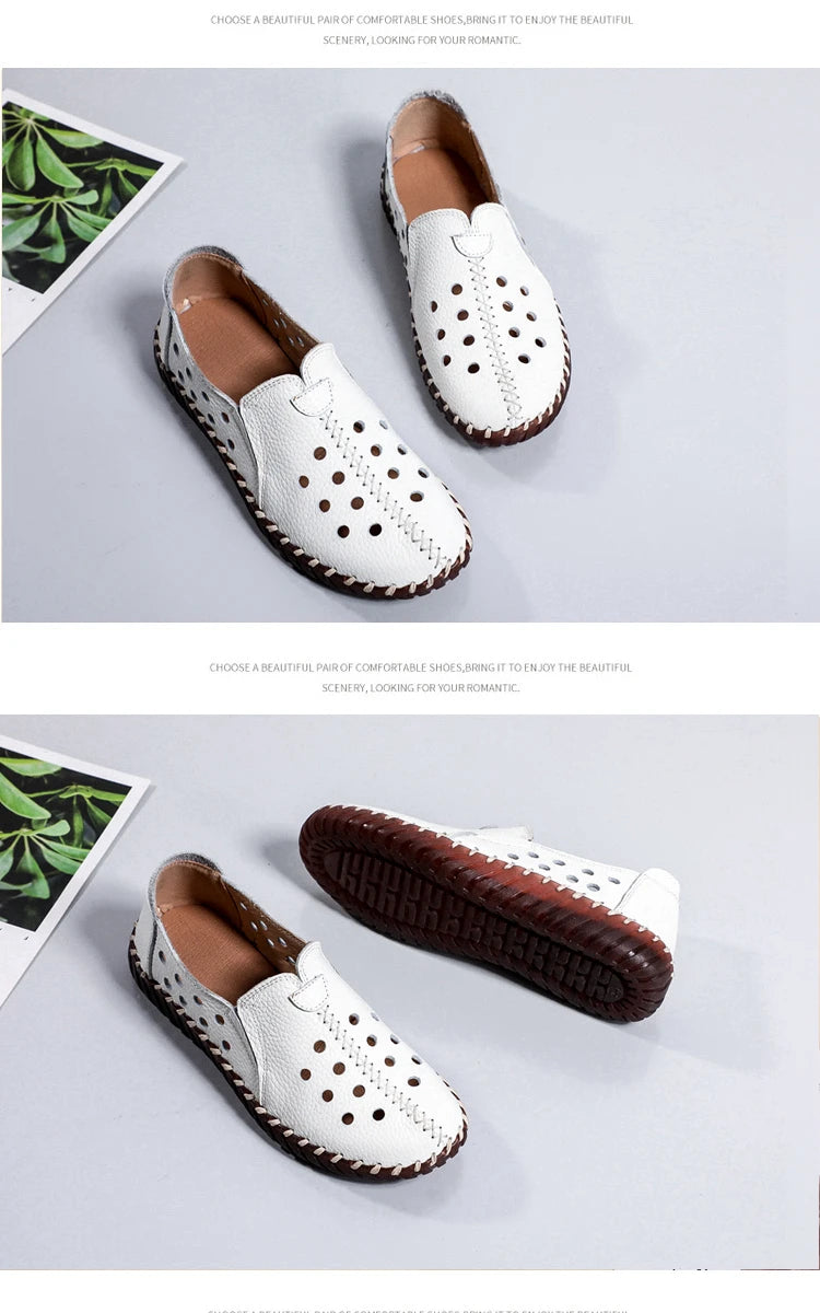 Genuine Leather Ballet Flats Shoes Women Vintage Luxury High Quality Loafers Women's Moccasins Casual Elegant Ladies Wide Shoes