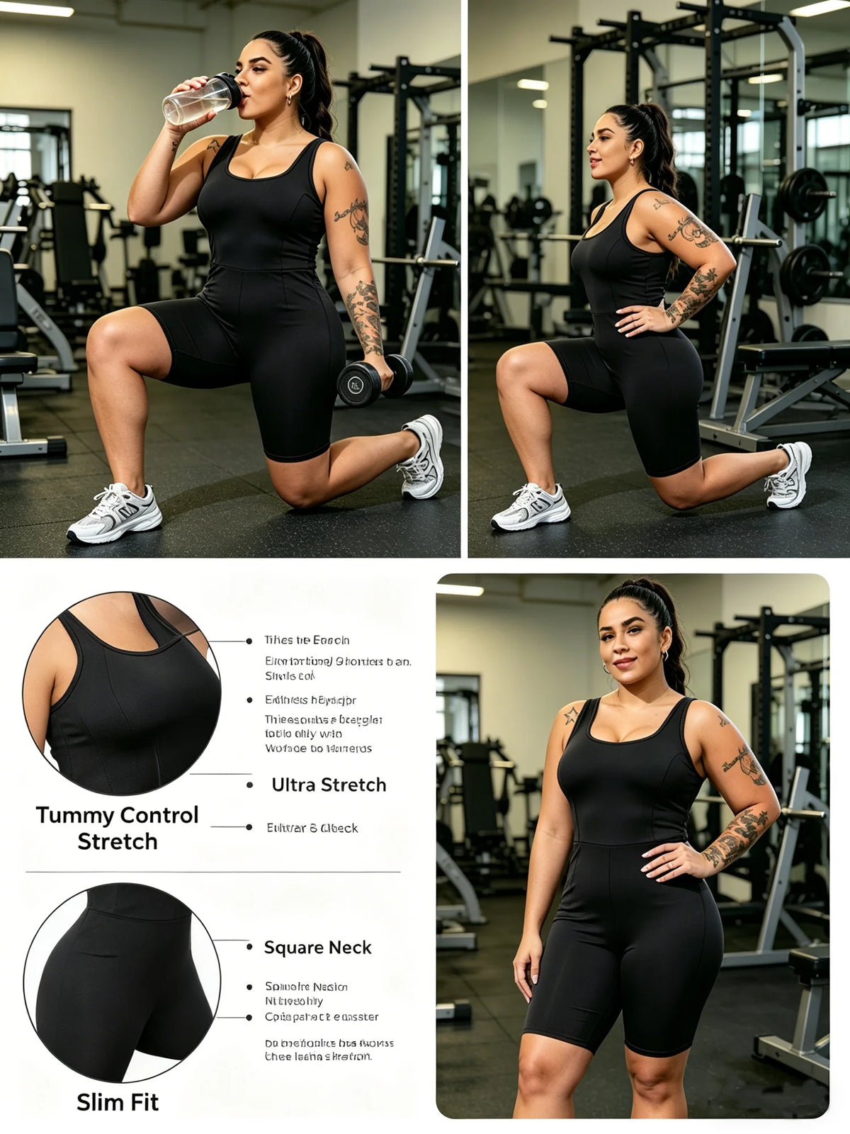 Plus Jumpsuit Womens Strappy Square Neck Tank Top Tummy Control Bodycon Stretch Shorts Jumpsuit Outfits  Shorts Jumpsuit