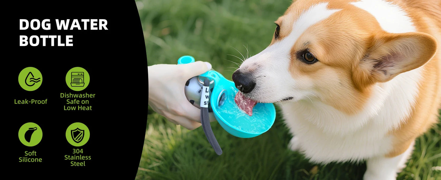 2-in-1 Portable Leak-Proof Compact Dog Travel Water Bottle Stainless Steel Silicon for Small Dogs