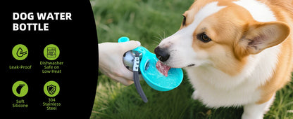 2-in-1 Portable Leak-Proof Compact Dog Travel Water Bottle Stainless Steel Silicon for Small Dogs