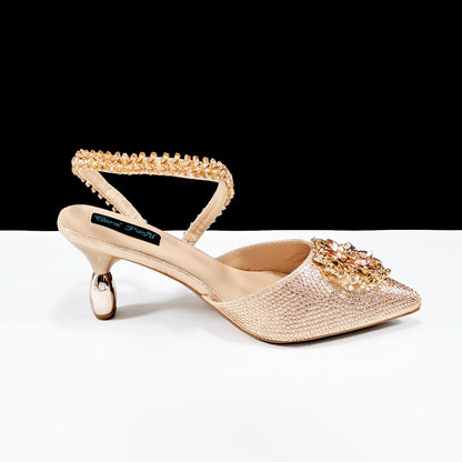 Elegant Rhinestone-Embellished Heels And Gold Mini Bag Set for Night Outfits Women's Fashion Accessory Combo