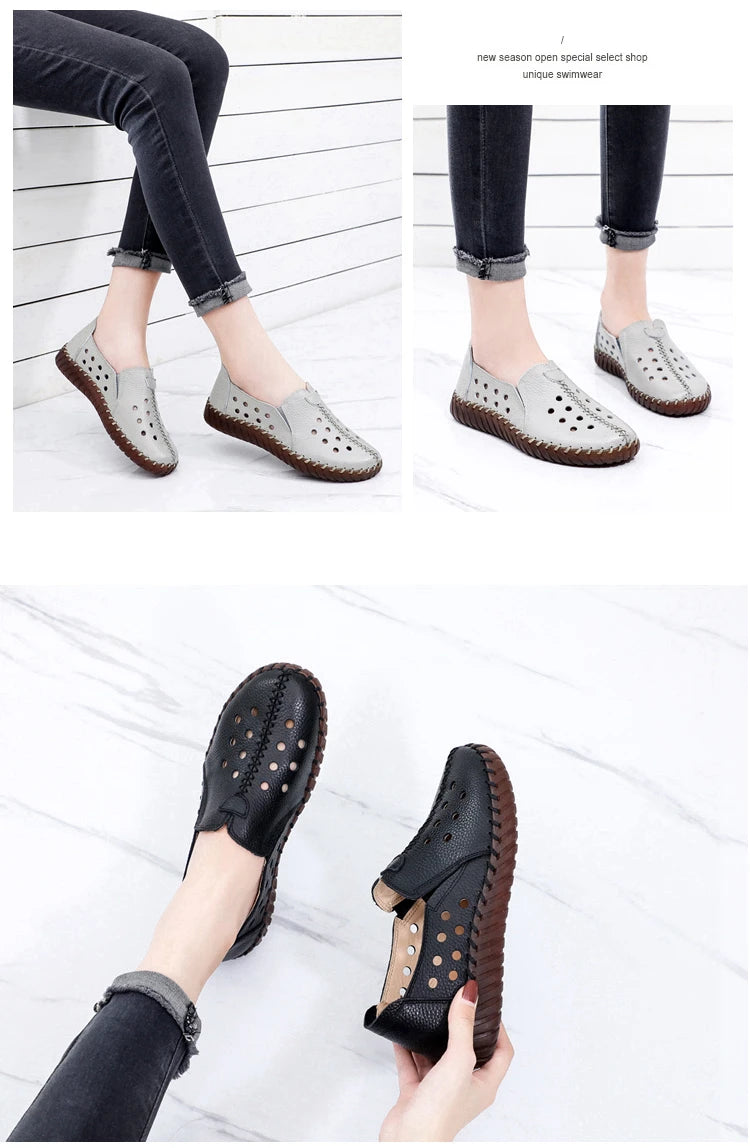 Genuine Leather Ballet Flats Shoes Women Vintage Luxury High Quality Loafers Women's Moccasins Casual Elegant Ladies Wide Shoes