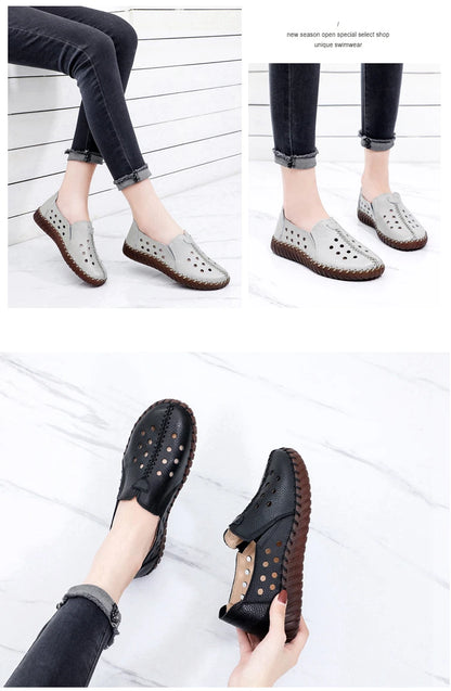 Genuine Leather Ballet Flats Shoes Women Vintage Luxury High Quality Loafers Women's Moccasins Casual Elegant Ladies Wide Shoes