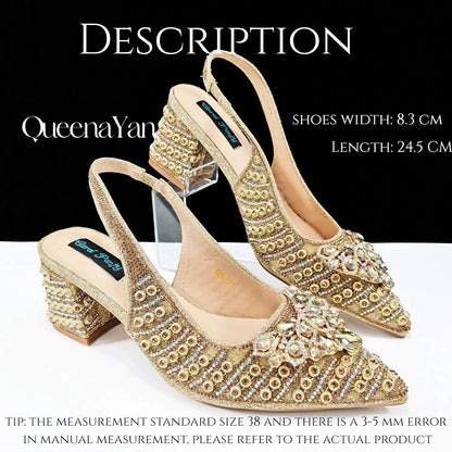 QUEENA Yan  Dazzling Dreams: Full Rhinestone High Heels and Coordinated Bag for Timeless Style